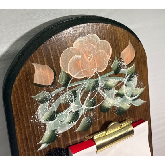 Wooden Wall Mounted Notepad Organizer Floral Design Pen Key Holder 12.5 x 7" - Picture 2 of 8